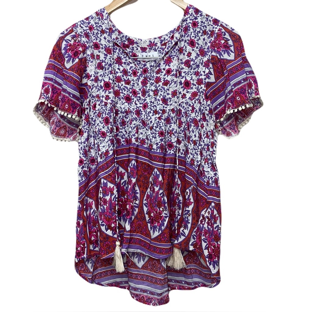 THML‎ Red & Purple Floral Boho Blouse Women’s XS